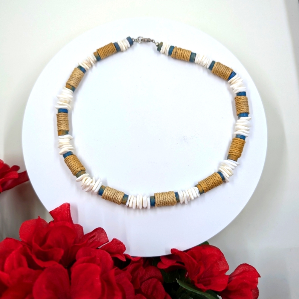 Handmade Puka Shell and Hemp Rope Vintage Choker Style Necklace
